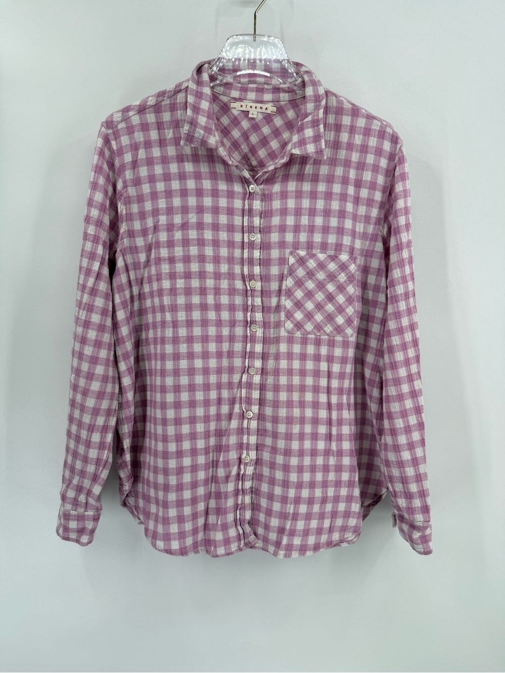 Xirena purple and white gingham button up shirt size large